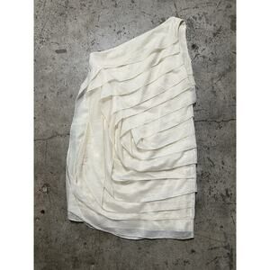 HALSTON HERITAGE Ruffled One-shoulder Dress NWT Color Cream‎ No Belt Sz 10